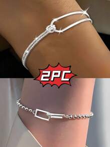 Conjunto de 2 piezas de pulsera elegante y geométrica simple para mujeres. Pulsera de plata de ley, cómoda de llevar, diseño retro y sexy, adecuada para uso diario y de fiesta, es un regalo de cumpleaños para mujeres fashionistas.