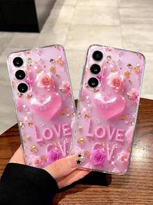 غطاء هاتف ناعم بتصميم زهرة قلب الماس الملون، متوافق مع هواتف سامسونج جالكسي A04e/12/A13/A14/A34/A50/A52/A53/A54/S21/S22/S23/S24/S25/S25Ultra، هدية رائعة للأحباء والأزواج، مقاوم للماء والصدمات ومقاوم للخدش