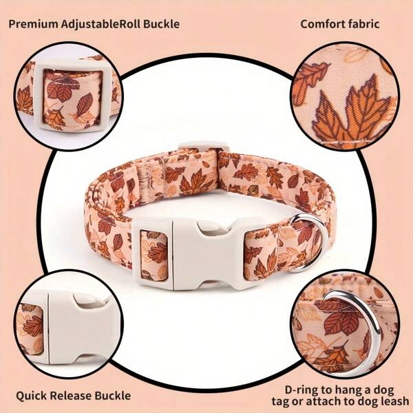 A Dog Collar With Orange Maple Leaves, Suitable For Both Male And Female Cats, Small, Medium And Large Dogs. Pet Gift.