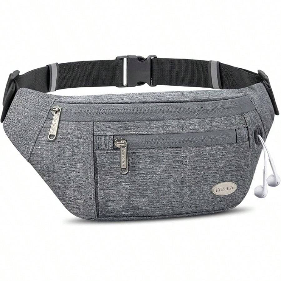 Entchin Fanny Pack Women Men,Crossbody Belt Bag With 4-Zipper Pockets,Adjustable Waist Bag Pack,One Of Most Popular Travel Essential Gifts Walking,Traveling,Cycling - 灰色 - 查看 1