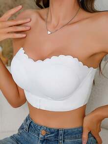 [Wireless Bralette] Wireless, Full Coverage Elegant Front-Closure Wave Edge Bralette | Anti-Slip Design, Removable Pads, Beige & Nude Options For Women - 白色 - 查看 5