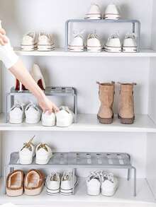 1pc Solid Color Detachable Expandable Multi-Tier Shoe Rack, Space-Saving Plastic Shoe & Slipper Storage Organizer, Suitable For Entryway, Under Bed, Bathroom, Closet - Grey - View 3