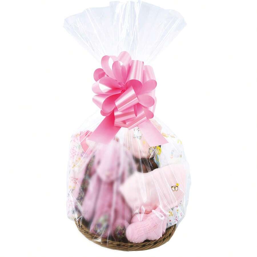 5pcs Extra Large Cello Bags,43x47 Inches Clear Cellophane Bags Perfect For Gift Baskets, Presents, Weddings, Bridal/BabyShowers And More (Flat, No Gusset, Ribbon Not Included)