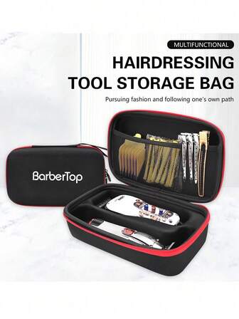 Wysokiej jakości przenośna skrzynka na narzędzia fryzjerskie, torba do przechowywania narzędzi fryzjerskich – wielofunkcyjna torba do przechowywania trymerów, nożyczek i narzędzi kosmetycznych, czarna obudowa z czerwonymi akcentami, niezbędna w salonach fryzjerskich do uporządkowania akcesoriów fryzjerskich
