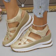 1 Pair Women Summer Casual Platform Sandals, Hook & Loop Closure Easy Slip On, Thick Soft Sole Anti-Slip Hidden Wedge Heels Ladies Sandals