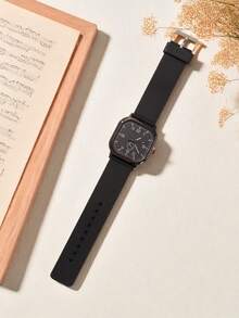 1 件男士休闲石英表，简约方形表盘，舒适表带，男士礼物，适合日常佩戴和使用，适合父亲节、感恩节、情人节送礼