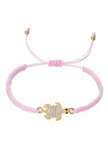 1pc Pink Metal Studded Minimalist Turtle Braided Couple Bracelet