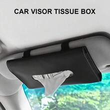 1pc PU Leather Car Sun Visor Tissue Box Holder - Fashionable Car Interior Storage Solution With Elastic Band, Available In Light Blue, Pink, Beige And Black Colors, Car Tissue Box Dispenser