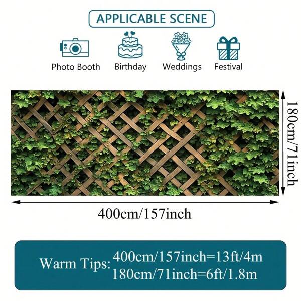 1pc Large Green Leaf Grid Garage Door Cover - Elegant Green Leaf Design, Electricity-Free, Suitable For Outdoor Gatherings, Photo Shoots And Celebrations, Decorative Garage Door Cover Fabric, Outdoor Decor