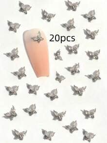 20pcs 3D Butterfly Charms SS5 CZ + Nickel-Free Alloy For Nail Art