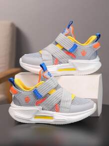 1 Pair Boys/Girls Summer Mesh Splicing Soft Lightweight Magic Tape Color Blocking Breathable Casual Daily Running Sports Shoes