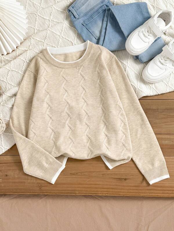 1pc Toddler Boys' Japanese-Style Casual Solid Color Knit Sweater, Rhombus Button Collar Pullover, Spring/Autumn