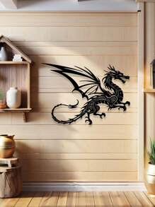 Ferocious Black Metal Dragon Wall Decor - Detailed Mythical Creature Sculpture, Suitable For Indoor/Outdoor Decoration, Fantasy-Style Garden Or Home Decor, Durable And Easy To Clean, Outdoor Wall Decoration | Mystical Decoration | Metal Finish, Dragon Decor