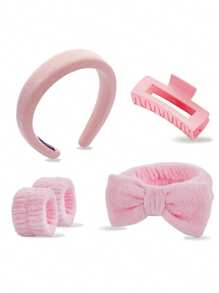 8 Pieces Set Of Minimalist Pink Minimalist Home Hair Accessories For Girls, Suitable For Daily Makeup, Face Washing And Decoration