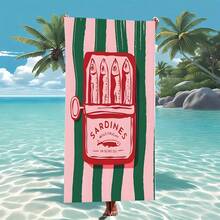 1 件沙丁鱼速干沙滩巾 - 柔软、吸水、轻便，带有有趣的卡通沙丁鱼罐头设计 - 非常适合游泳、冲浪、露营和旅行必需品、冲浪配件 - 珊瑚橙 - 查看 3