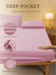 1 件防溅水纯粉色牛油果绿色床笠，防污床垫保护套，防尘床垫罩，床单，柔软透气，适合所有尺寸的床 - 单人床、全尺寸床、特大号床、大号床单，深口袋，最大 11.8 英寸床单，床罩透气防皱，更适合睡眠，可机洗宿舍客房后学校床单 - 粉色 - 查看 5