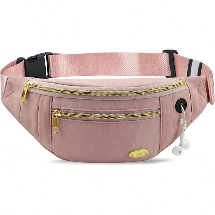 Entchin Fanny Pack Women Men,Crossbody Belt Bag With 4-Zipper Pockets,Adjustable Waist Bag Pack,One Of Most Popular Travel Essential Gifts Walking,Traveling,Cycling - 粉色 - 查看 1