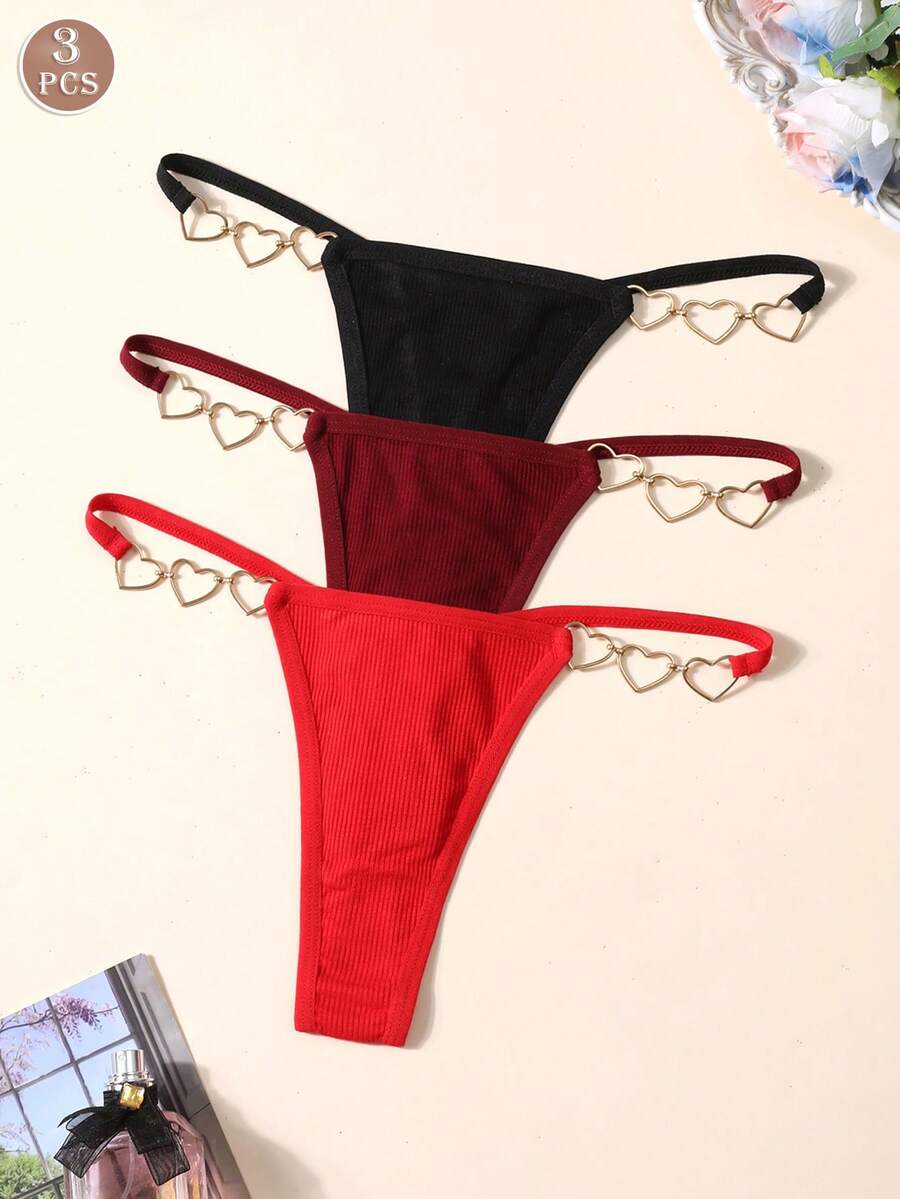 3 piezas Bragas de mujer de unicolor minimalistas, cómodas e informales de talle bajo - Multicolor - Ver 1