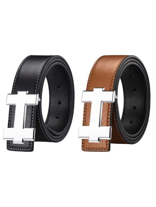 Modieuze casual riem met zilveren gladde H-gesp, luxe designerkwaliteit, unisex pasvorm, perfect voor jeans en werkkleding.