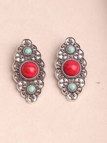 1pc Oval Agate Decor Antique Silver Floral Line Design Hair Clip For Women, Suitable For Bangs Hairstyling On Various Occasions