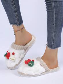 Christmas Hat Slippers, Women Fluffy X-Strap Platform Slides, Comfy Soft Open-Toe Non-Slip Indoor Slippers, Home Shoes