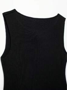 DEEKA 新款女装时尚休闲欧美风金色纽扣无袖针织开衫背心 - 黑色 - 查看 9