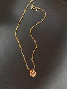 Vintage Brown Natural Stone Pendant Necklace For Women Fashion Geometric Long Leather Rope Necklace Sweater Chain Jewelry Gifts - Multicolor - View 8