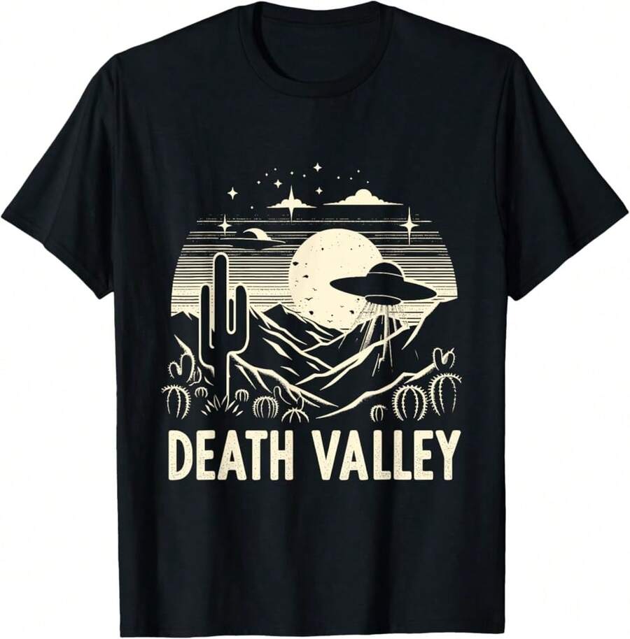 Death Valley National Park Souvenir Desert Ufo Cactus Lightweight Cotton T-Shirt - Black - View 1