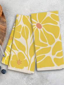 2 Pcs Boho Floral Kitchen Towels, Set Of 2 - Floral Hand Towels Dish Towels, Decorative Kitchen Towels, 16*24 In - 芥末黃 - 查看 1