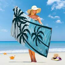1 pieza Toalla de playa tropical, de secado rápido de fibra ultrafina, suave y absorbente, toalla de viaje con estampado de árbol de palma, lavado a mano, poliéster, rectangular, adecuada para piscina, yoga, deportes, regalo universal de vacaciones, artículos esenciales de playa