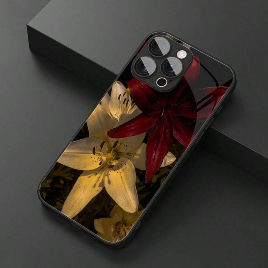 1 Ốp lưng điện thoại bằng kính họa tiết hoa ly cổ điển, tinh tế, cao cấp, phù hợp với kính cường lực của Apple - màu đen - Xem 1