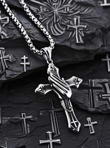 Collar con colgante de cruz de manos en oración de estilo vintage plateado envejecido, accesorio versátil para hombre, regalo para el Día del Padre