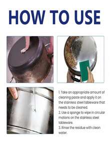 Stainless Steel Cleaning Paste - Instantly Brightens Pot Bottoms, Dissolves Rust Stains, Powerful Degreasing, For Surfaces, Essential For Kitchen