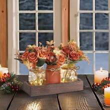 New-  Mason Jar Lights Centerpiece Table Rations For Ining Room Farmhou Cee Table R Tray  3 Jars Flowers Centerpiec Spring R For  Living Ining Room, Orange - Orange - View 3