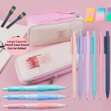 Lápices mecánicos estéticos de gran capacidad para material escolar en una caja de lápices, lápices mecánicos pasteles de 0.5mm, 0.7mm, 0.9mm con tubos de minas de recambio, borradores para escribir, dibujar y hacer bocetos, artículos de papelería para volver al colegio