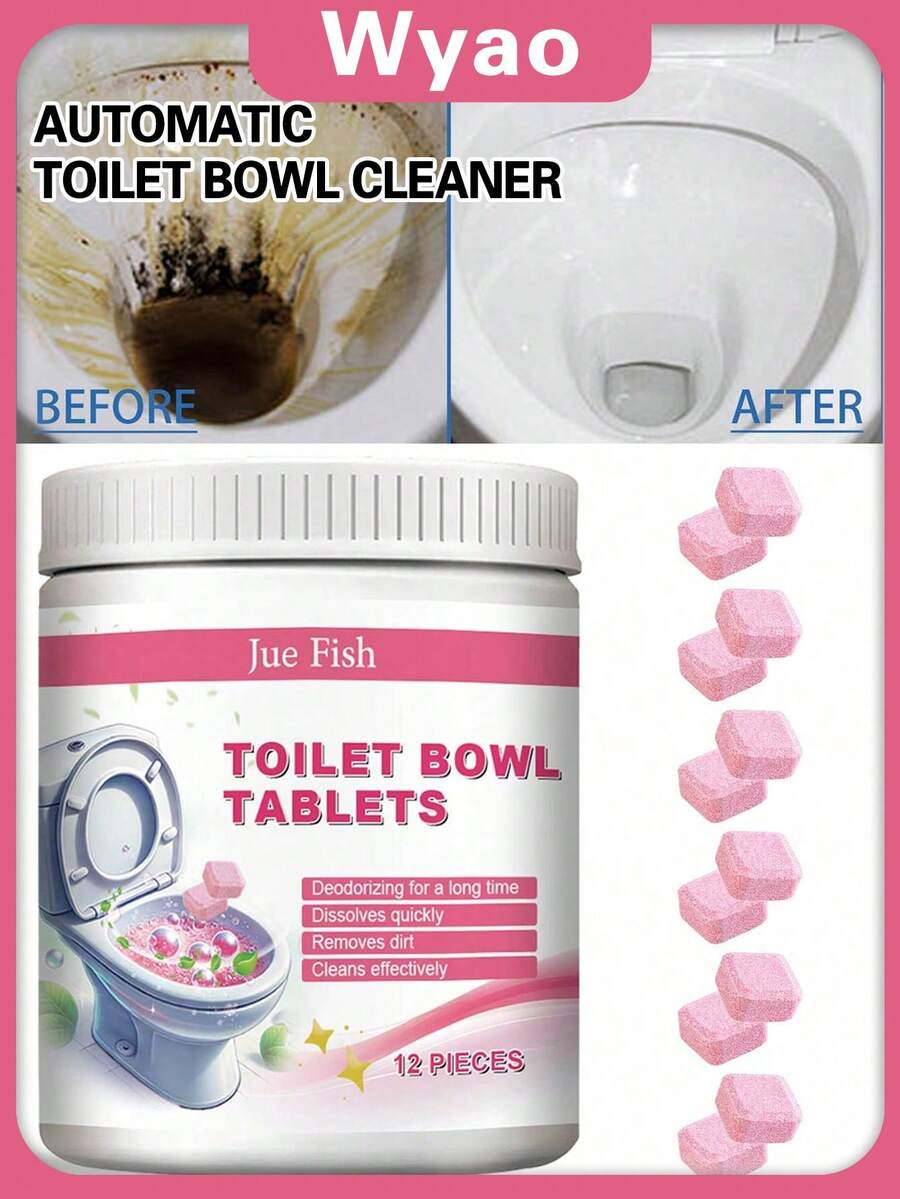 JUE FISH 12pcs Toilet Cleaning Tablets. Effectively Clean Stubborn Stains, Unclog Toilets And Drains, Remove Odors, Remove Yellow Urine Stains, And Refresh The Toilet. An Ideal Gift For Family And Friends. Household Cleaning Products (Random Shipment Of New And Old Models).