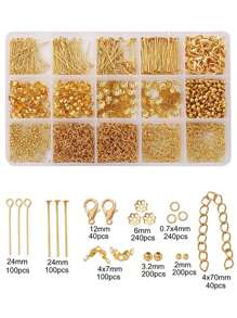 1260 Pcs Metal Accessories Material Set, Including Spacer Beads, Lobster Clasps, Jump Rings, For DIY Bracelet, Necklace, Earring, Ear Hook, Bead Making Tools