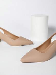 Women's Solid Color Minimalist Elegant Pointed Toe High Heel Shoes, Platform High Heels, Formal Appearance Suitable For Spring/Summer Outdoor Wear, Comfortable Slip-On Pumps - Khaki - View 6