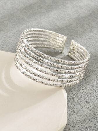 1 pieza Brazalete de 6 filas de cristales de plata, adecuado para el uso diario de las mujeres como viajes, compras, fiestas
