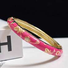 1 pieza Nuevo brazalete estilo bohemio de esmalte cloisonné con flores doradas, joya adecuada para mujeres y niñas