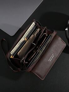 男士商务钱包长款双层PU皮扣男士银行卡夹拉链钱包男士钱包长款钱包腕带钱包 - 彩色 - 查看 7