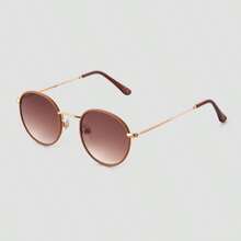 Women's Vegan Leather Wrapped Round Sunglasses - Universal Thread™ Caramel/Gold: Scratch-Resistant, UV Protection - Brown - View 5