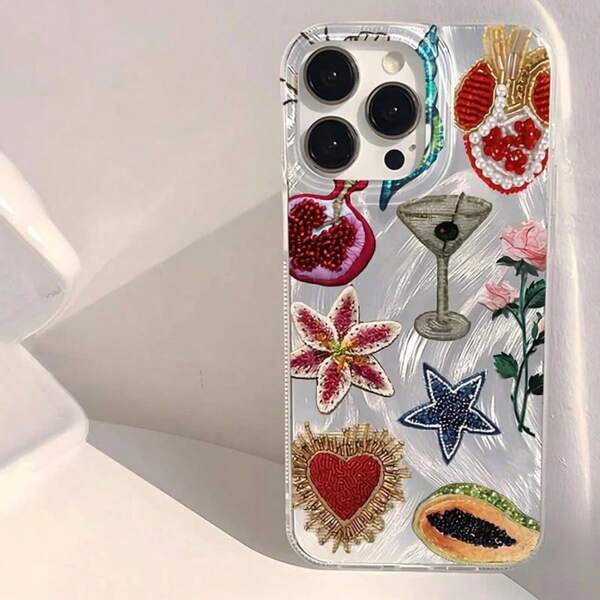 Fashionable & Unique Beaded Heart Flower Pattern Phone Case Compatible With IPhone 16 14 13 12 11 15 Pro Max SE XR X XS MAX 7 8 Plus Cover