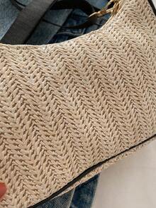 Simple Versatile Woven Underarm Bag, Fashionable Shoulder Sling Bag With High-Quality Feel - Black and White - View 12