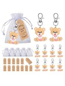12 Sets/36pcs Pink Bear Party Favor Set, Includes Bear Keychains, Organza Bags, Theme Party Thank You Tags, Suitable For Baby Shower, Gender Reveal Party, Bridal Shower, Birthday Party, Christmas Gift, Bear Theme Party - Pink - View 8
