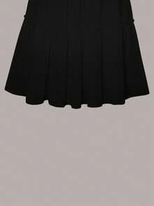 女式纯色简约百搭荷叶边下摆半身裙 - 黑色 - 查看 5