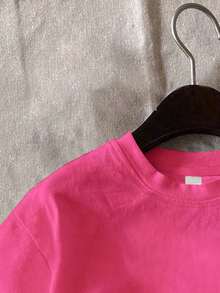 Tween Girls Smile Letter Print Round Neck Casual Short Sleeve T-Shirt, Suitable For Spring And Summer, Soft And Comfortable - Hot Pink - View 5