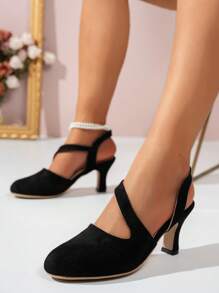 1 双女士时尚百搭舒适一脚蹬软底高跟踝鞋 - 黑色 - 查看 2