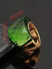 Fashionable And Elegant Electroplated 18K Gold Artificial Emerald Water Chestnut Stainless Steel 316 Ring For Women. Simple Style Green Glass High-Quality Ring - Green - View 2