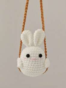 1pc Handmade Crochet Cute Frog, Penguin, Chicken, Duck, Rabbit Car Rearview Mirror Hanging Ornament Decor,Fake Plants - Multicolor - View 8